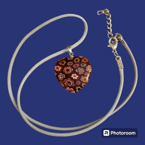 3/$30 Red Millefiori Glass Heart Pendant Coquette Rope Necklace - Picture 1 of 3